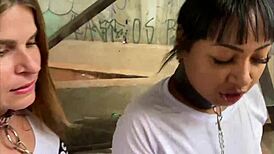 Walking hot girls on leashes in Sao Paulo