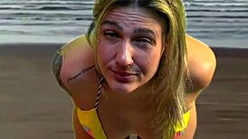 left the beach waiter rock hard after teasing him. couldn’t resist feeling his huge bulge!