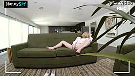 The slutty nanny's secret masturbation show gets caught by her voyeur fans, teasing with her small tits and pussy.