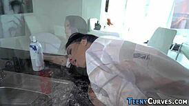 Holy crap! Flour-covered curvy teen 18+ gets wild and messy!