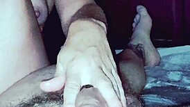 Naked milf jerks cock, man, my slut wife’s handjob on hidden cam!