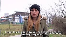 Brunette Euro Babe Suggestively Bangs In Outdoor POV Scene.