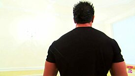 Brunette bimbo with huge fake boobs gets pounded in vintage armchair