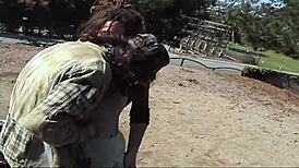 Horny grunge couple screws hard in park with deep doggystyle