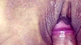 She spread her tight shaved pussy for a wet creampie finish