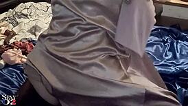 2069 - close up - french amateur satin black panties black corset brown light satin jacket rubbing panties doggystyle deepthroat rimming sex toys