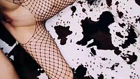 Wife in erotic fishnet bodysuit spreads legs so beautifully