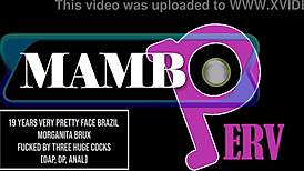 Pretty 19-year-old Brazilian Morganita Brux fucked hard by 3 monster cocks in DAP DP anal