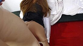 The stepmom gets stuck, and I fuck her ass with a sex toy before removing it