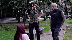 Hot Latina Greeted by Neighbors for Pussy Eating and Fucking