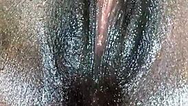Black ebony masturbates in close-up view 😍