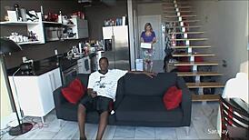 Sara jay spreads her big tits and ass while riding jizz bizz's monster cock in lingerie