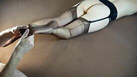 Does the horny milf get a soles massage in stockings?