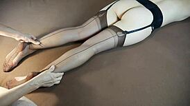 Does the horny milf get a soles massage in stockings?