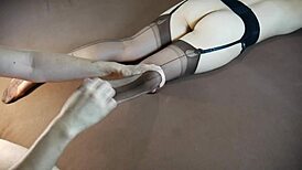 Does the horny milf get a soles massage in stockings?