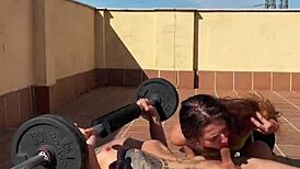 Tattooed Girl Assists Gymbro Outdoors