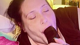 hot thick midget slurps and sucks on big black cock, choking and licking.