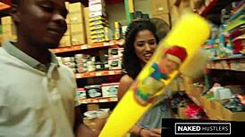 Curly Latina College Girl SUCKING Black Dick in Public for Fun