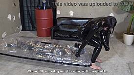 mistress yuen gives a facesitting saliva and handjob to a masochistic man who cant move