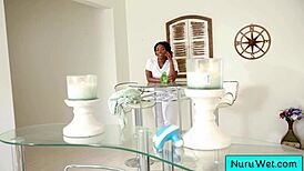 Sexy Ebony Masseuse Chanell Heart Rubs Her Black Clit and Pussy in the Shower Close-Up