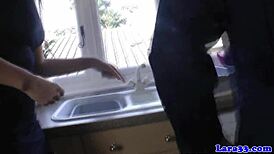 Classy milf feels intense pounding from plumber in lingerie