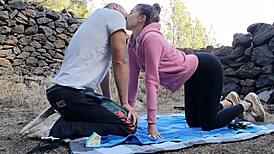 risky outdoor blowjob and deepthroat with 18yo brunette babe 😏