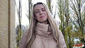 german scout picks up slim office girl for casting in berlin