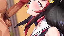 Watch Ookami Mio give a sloppy blowjob like never before!