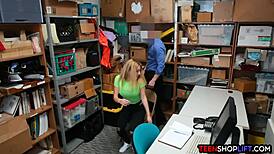 Teen Shoplifter Bent Over For Blowjob And Doggystyle With Guard