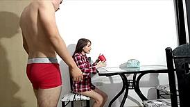 She says, 'I want milk for my cereal,' and I fuck her hard until cum inside