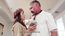 Young Babe Competes to Ride the Porn Stache First in a Wild Gangbang Scenario with Old and Young Participants