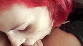 Redhead Karla Rose worships and licks my balls in POV