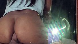 Ebony Teen Rides Big Cock Anal While Watching Herself in the Mirror