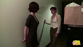 bossy redhead butch girl intimidates, seduces, and dominates her submissive brunette secretary