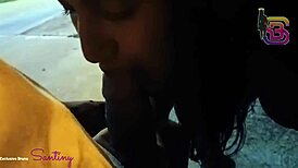 Director's secretary caught sucking big cock in the square during dinner time