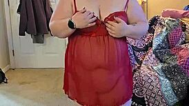 brunette bbw teases in lingerie striptease