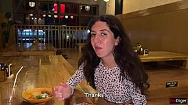 Girl Eats Sushi Rolls In Public Bar