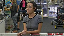 this tight babe is getting smashed at the pawnshop after pawning her pussy 😱
