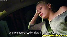 This hitching blonde teen grabbed my cock in the car