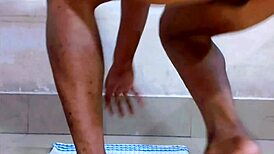 hey, watch this sissy piss slave licking piss off his own body at the gym