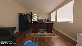 Skinny Violet Bent Over For Group POV Blowjob And Big Cock Riding On Desk