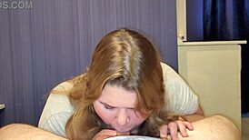 Chubby stepsister in dress swallows hard cock and cumshot