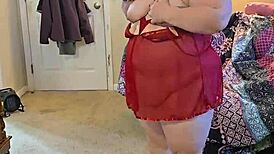 brunette bbw teases in lingerie striptease