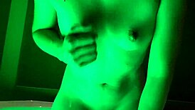 petite girl playing naked in hot tub