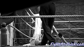 bigtitted eurobabe wrestles lesbian beauty with licking and fingering