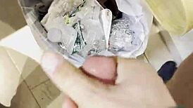 fucking my doll while watching porn, releasing a huge cum load at the end