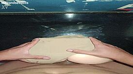 Emotional anal trailer with Candy in beige panties on desk.