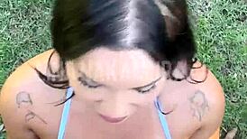 asian blogger caught by guard, bangs stranger raw in public parking