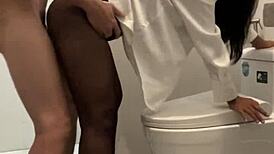 i fucked my thai secretary in the public bathroom, creampie cumshot on her ass