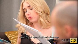 debt4k fascinating blonde with curly hair fucked by debt collector
